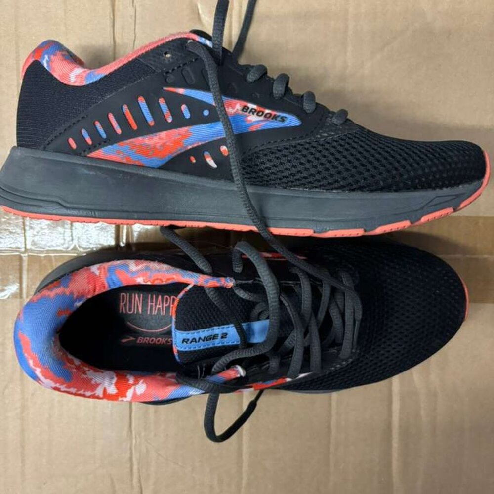 7.5 kids unisex brooks black blue orange running shoes